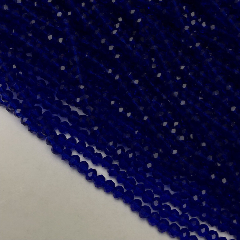 Dark Blue Transparent Czech Crystal Beads on Thread, Faceted Rondelle, 3.5x3 mm, Length 36-38 cm
