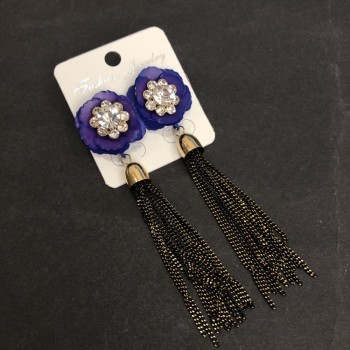 Earrings Kytytsi Purple Flower with Chains, 90 mm length