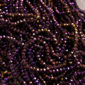 Beads Czech Crystal on thread with plum finish and gasoline coating, faceted rondel, diameter 3.5×3 mm, length 33 cm