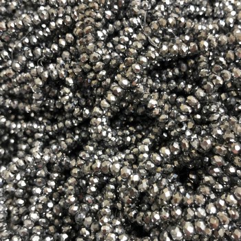 Czech Crystal Beads on a Thread with Light Gray Coating, Faceted Rondel, Diameter 3.5x3 mm, Length 36-38 cm