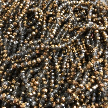 Beads Czech Crystal on Thread – Assortment Gray Transparent with Gold Plating, Faceted Rondelle, Diameter 3.5x3 mm, Length 36-3