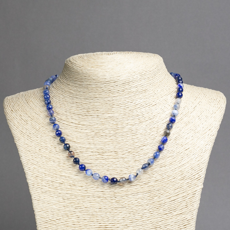 Natural blue eye agate necklace, faceted beads, 6mm diameter, 45cm length