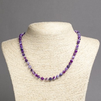 Necklace of natural stone Purple Agate smooth round beads, 6 mm diameter, length 45 cm