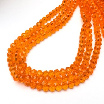 Beads Czech Crystal on beading thread, orange transparent faceted rondelle, 8x6 mm diameter, 40-42 cm length