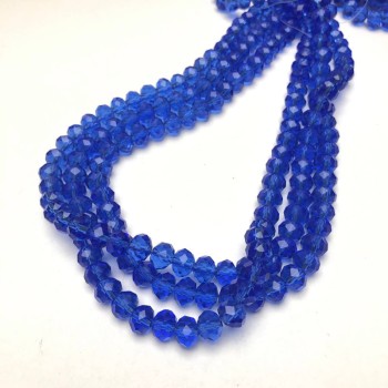 Blue Czech Crystal Beads on Thread, Faceted Rondelle, Diameter 8x6 mm, Length 40-42 cm (+/-)