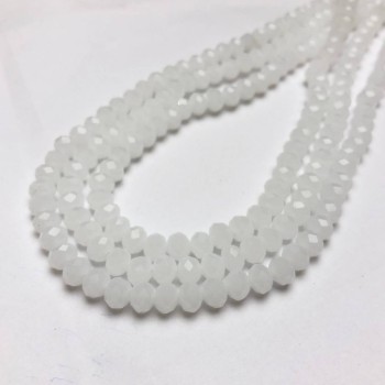Milky White Matte Czech Crystal Beads on Thread, Faceted Rondel, 8x6 mm Diameter, Length 40-42 cm