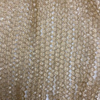 Amber Czech Crystal Beads on Beading Thread, Transparent Faceted Rondelle, 6x5 mm, Length 40 cm
