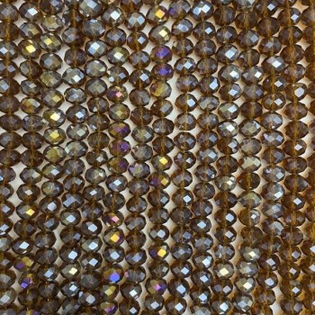 Beads Czech Crystal on Thread, Brown Transparent with Gasoline Finish, Faceted Rondelle, Diameter 8×6 mm, Length 38 cm