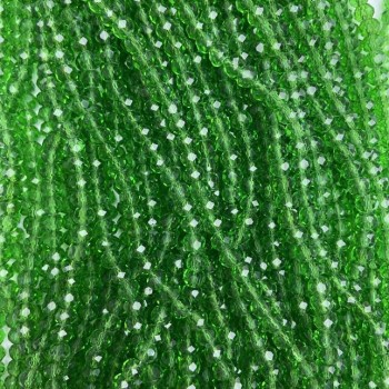 Czech Crystal Beads on Beading Thread, Green Transparent Faceted Rondel, 6x5 mm diameter, 38 cm length +
