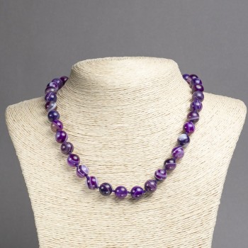 Natural oval purple agate necklace with a smooth bead, diameter about 10 mm, length 45 cm+
