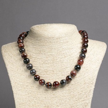 Natural brown agate bead necklace, smooth round beads, 12 mm diameter, 45 cm long