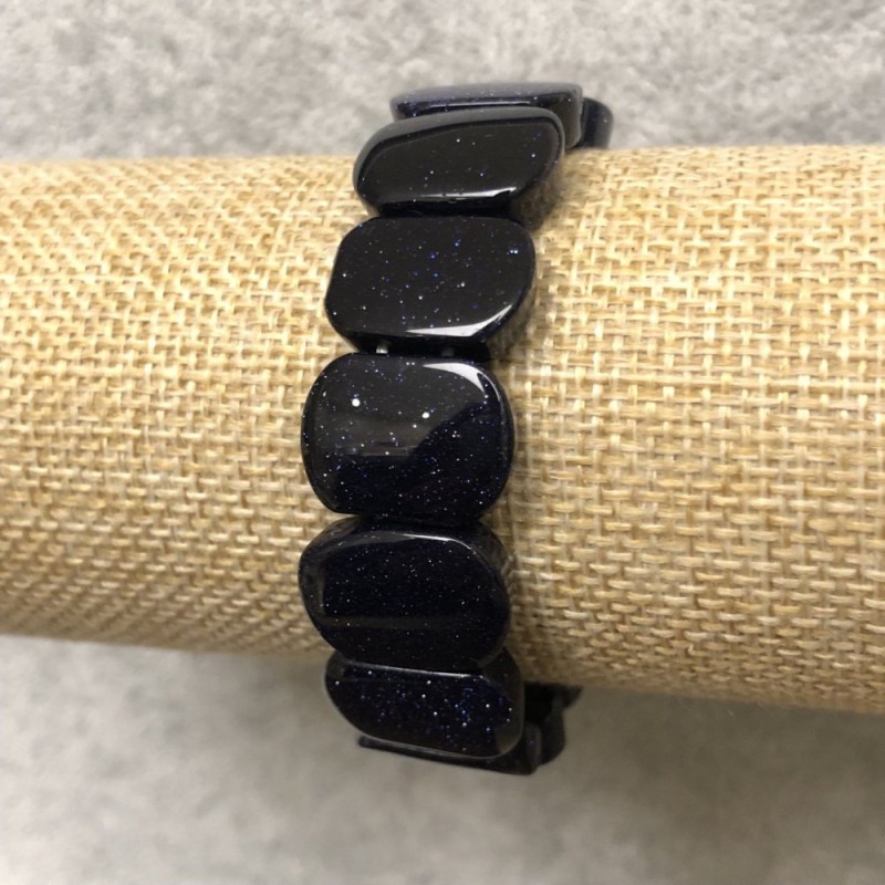 Stretch bracelet with natural Aventurine 'Blue Sand' Night of Cairo, smooth round link 18×13 mm+
