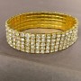 Five-row stretch bracelet with white crystals, gold-tone metal, 16-17 cm circumference