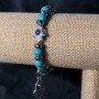 Turquoise Bracelet on Elastic with Silver Inlays, Palm-Shaped Charms and Pendants, 8 mm Bead Diameter ±, 18 cm Length