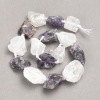 Unpolished Stone Beads Assortment Amethyst + Rock Crystal, Strand on Thread with Crimp Bead, Diameter 20x25 mm (±), Length 42 cm