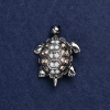 Turtle Brooch silver-toned metal and crystals 40x23mm +
