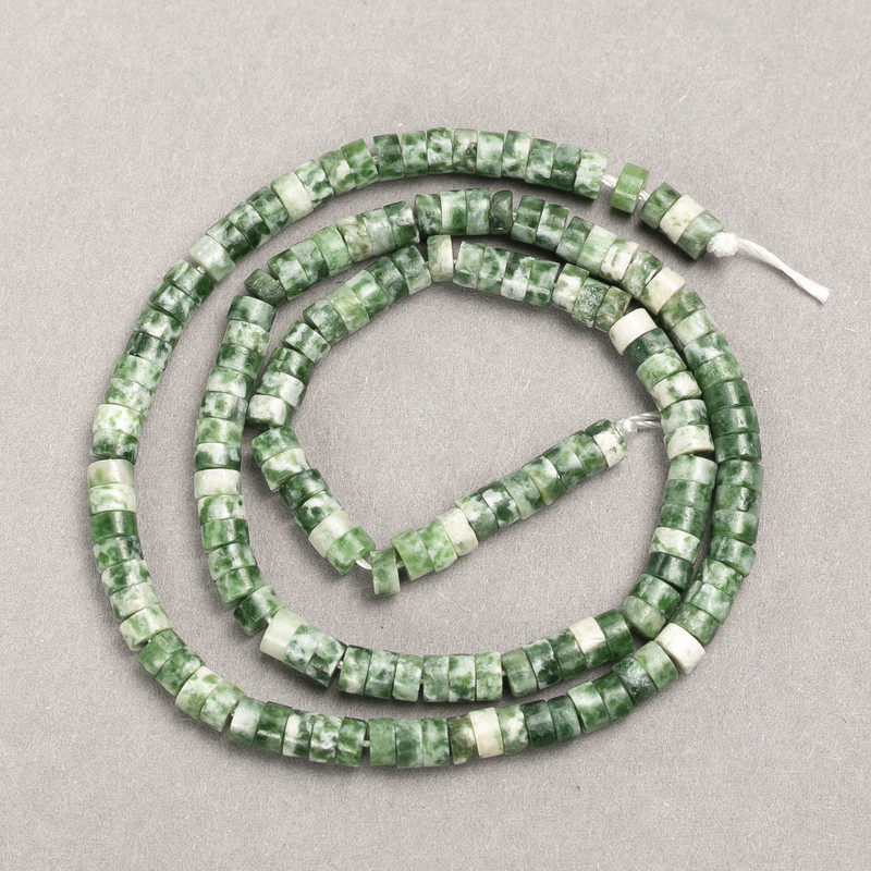 Moss Agate Beads, Natural Stone, Disc-Shaped 4x2.5 mm, 38 cm Length on Thread