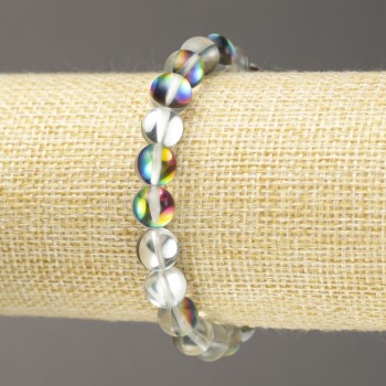 Elastic bracelet with opal glass beads, gray translucent, diameter about 8 mm, length about 18 cm