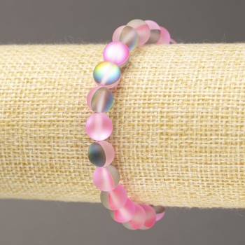 Elastic bracelet with opal glass smooth bead, pink matte, 8 mm diameter, 18 cm length