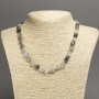 Beaded Necklace of Natural Stone: Hairy Rutile Quartz Faceted Beads, 8x9 mm, 45 cm length