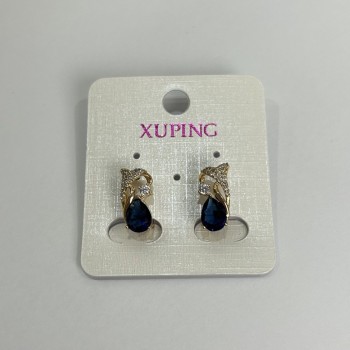 Xuping Earrings with 18K Gold Plating, White Crystals and Blue Crystals, 15x8 mm Diameter +