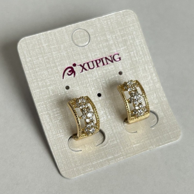 Xuping Earrings with 18K Gold Plating and White Crystals, 15x8 mm diameter +