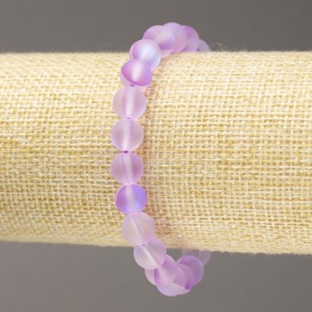 Elastic bracelet with opal glass, matte lilac smooth beads, 8 mm diameter, 18 cm length