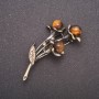 Brooch with natural tiger's eye stone 'Bells' Bronze-tone metal 53x32 mm