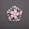 Boutonniere-style Brooch with Natural Pink Quartz, Gray Metal Color, 40mm