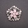 Boutonniere-style Brooch with Natural Pink Quartz, Gray Metal Color, 40mm