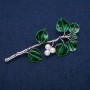 Brooch 'Berries on the Branch' Majorca Pearls with Green Enamel, Silvery Metal 38x83mm