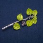 Brooch 'Berries on a Branch' with Amethyst and Enamel, Silver-tone Metal 38x83mm