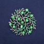 Brooch pendant 'Branches' with Cat's Eye, green enamel, silver-tone metal, 60mm
