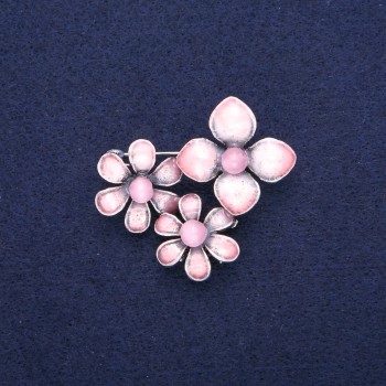 Brooch-pendant Flowers with Pink Cat's Eye and Enamel, Silver-Toned Metal 36x46mm