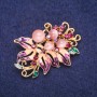 Brooch Flower in lilac crystals with enamel and Cat's Eye, gold-tone metal 36×45 mm