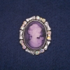 Cameo Brooch with Rainbow Crystals, Silver-Tone Metal 33x40mm