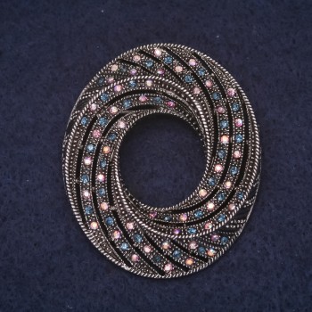 Accent Brooch 45×39 mm Crystals Pink, Blue and Chameleon, Silver Metal