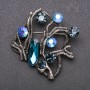 Large Brooch Accent with Blue Chameleon Crystals Metal 55x55mm