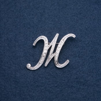 Brooch with initial letter 'Zh' 43×36mm, metal color 'silver'