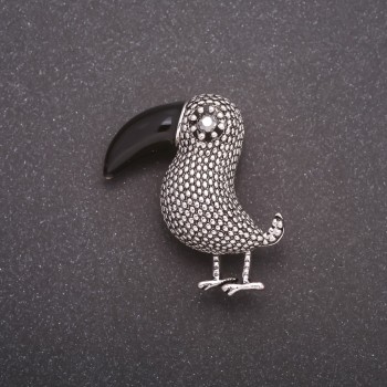 Bird Brooch in Gray Metal, 39x36 mm