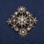 Accent Brooch with Beads and Rhinestones, Gold-Tone Metal 53x53mm