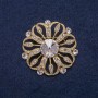 Flower Brooch in Golden Metal with White Crystals, 38x38 mm