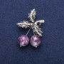 Brooch pendant 'Cherries' with amethyst beads and white crystals, silver-toned metal 33x48mm