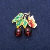 Brooch-Pendant 'Berries with a Butterfly' with beads, Garnet (Synthetic) and Enamel, golden metal 39x40 mm