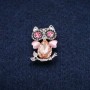 Brooch Owl: cat's eye, pink crystals, silver-tone metal 19×28mm