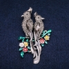 Parrots Brooch with enamel and gray rhinestones 42×67 mm