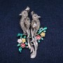 Parrots Brooch with enamel and gray rhinestones 42×67 mm