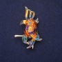 Parrot Enamel Brooch in Orange, Green, Yellow, and Purple — 50x30 mm, Gold-Tone Metal