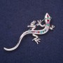 Lizard Brooch with Crystals Turquoise, Raspberry, and Green Colors, 64x26 mm, Yellow Metal