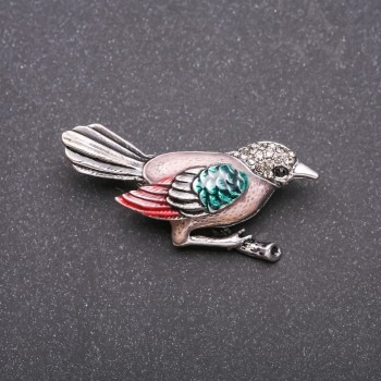 Blue Tit Bird Brooch with Gray Tail, Gray Metal 47×22mm